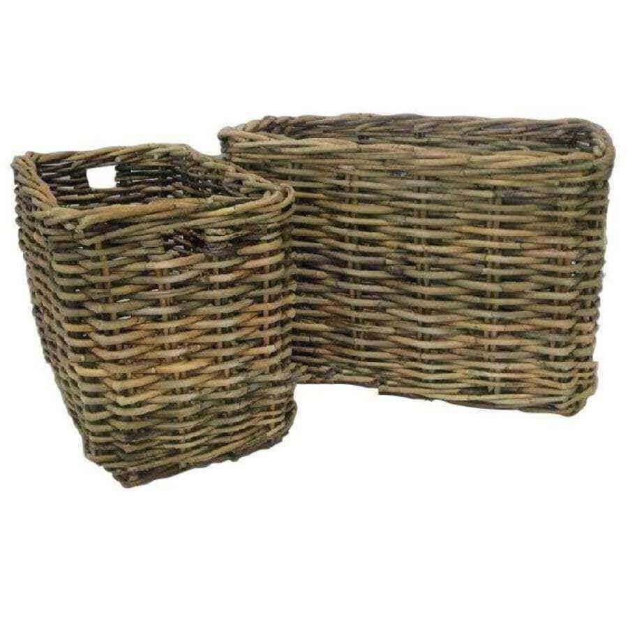 Rustic Large Rattan Rectangular Basket Set of 2 - The Farthing