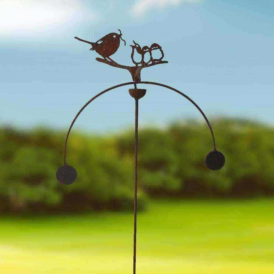 Rustic Metal Balancing Sparrow & Chicks Garden Rocker - The Farthing