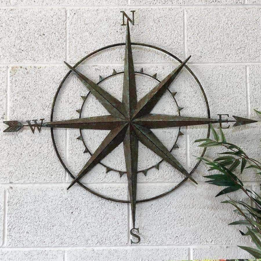 Rustic Metal Compass Garden Wall Art - The Farthing