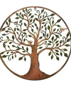 Rustic Metal Tree Wall Art with Green Leaves - The Farthing