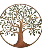 Rustic Metal Tree Wall Art with Green Leaves - The Farthing