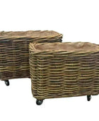 Rustic Rectangle Wheeled Rattan Basket Set of 2 - The Farthing