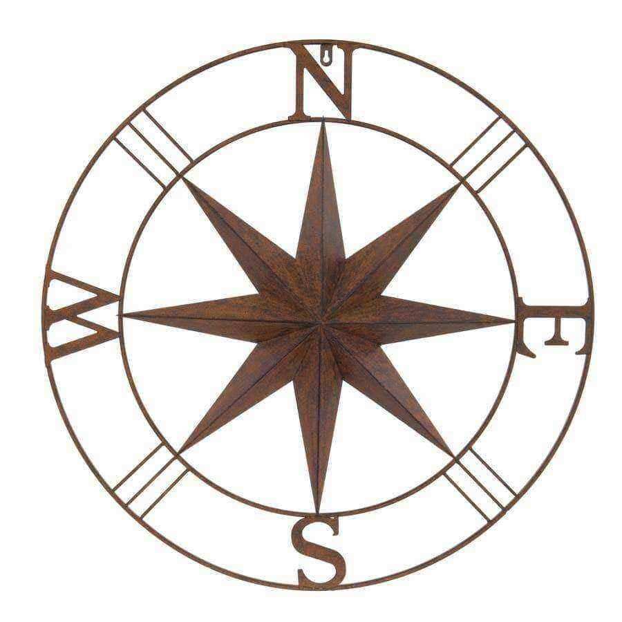 Rustic Round Metal Compass Garden Wall Art - The Farthing