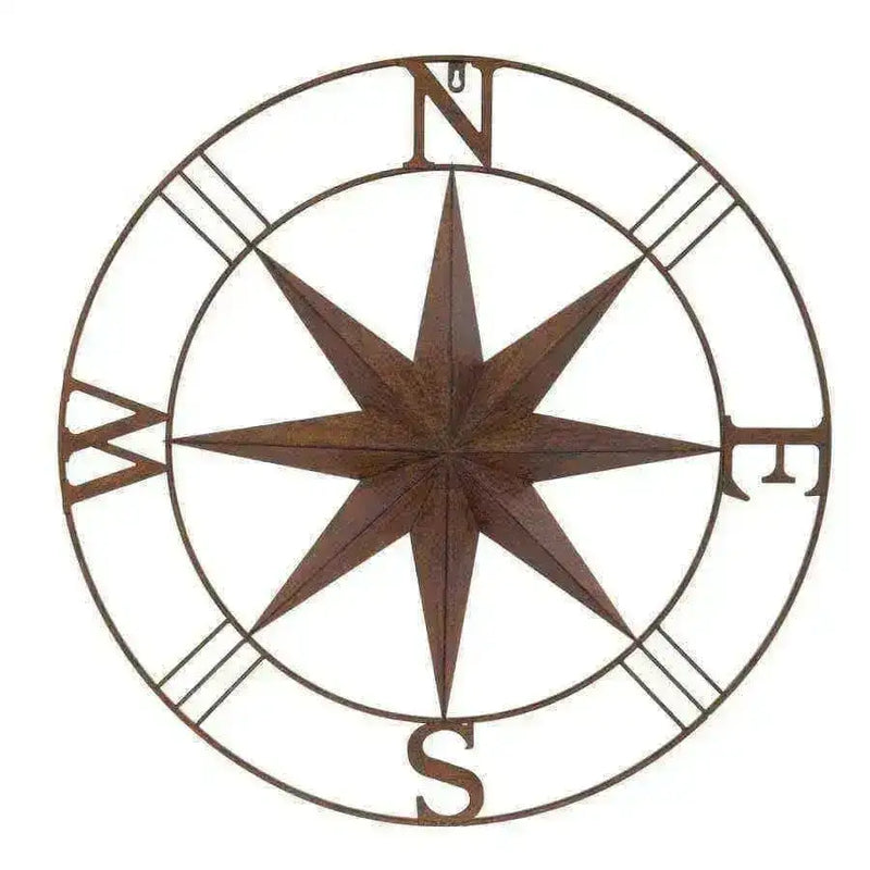 Rustic Round Metal Compass Garden Wall Art