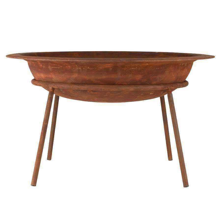 Rustic Rusty Round Fire Pit Brazier on Stand - The Farthing