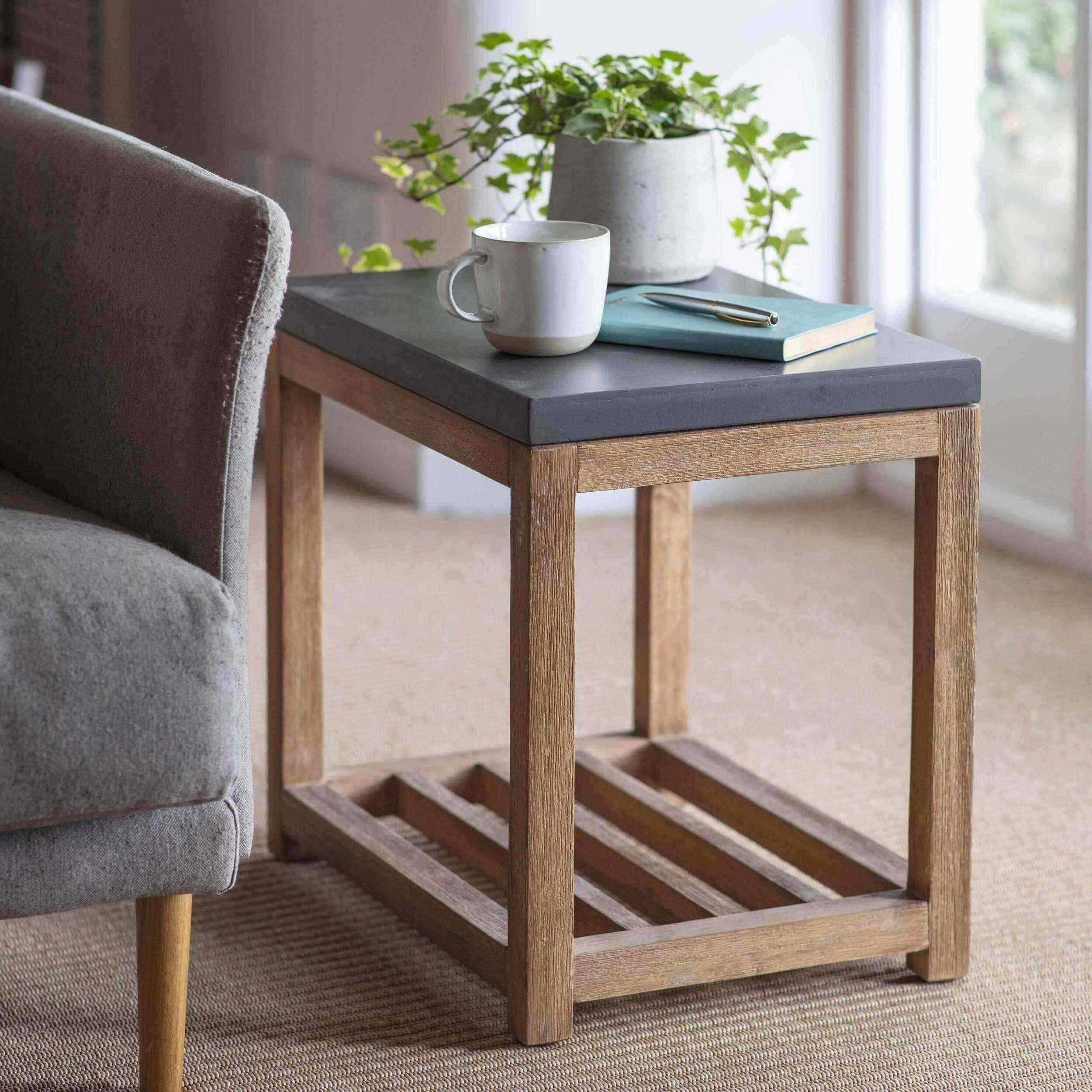 Rustic Wood and Grey Top Side Table with Shelf - The Farthing