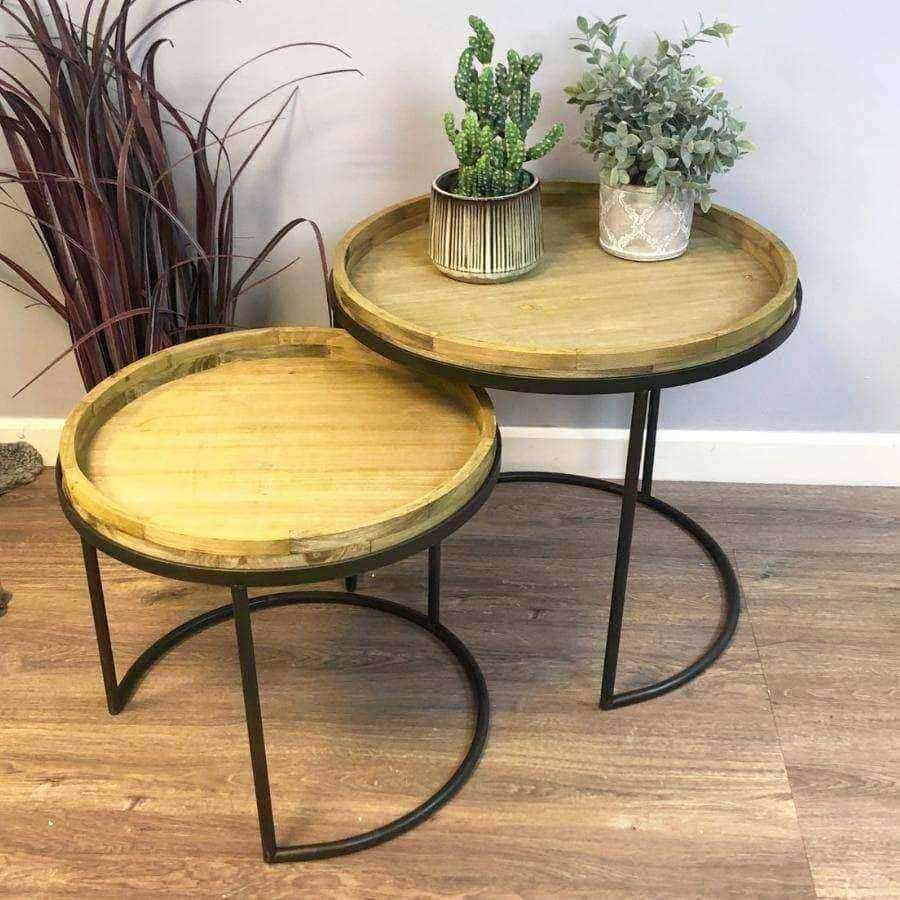 Rustic Wood & Metal Nestling Tray Table Set - The Farthing