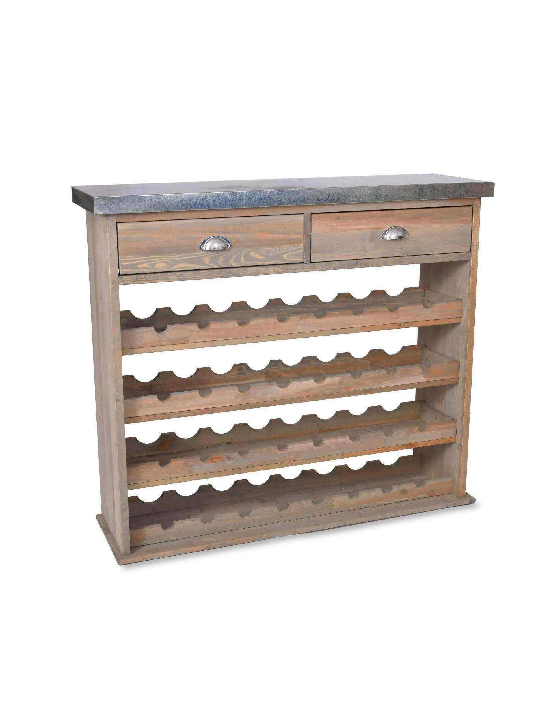 Rustic Wood & Metal Topped Wine Store Console - The Farthing