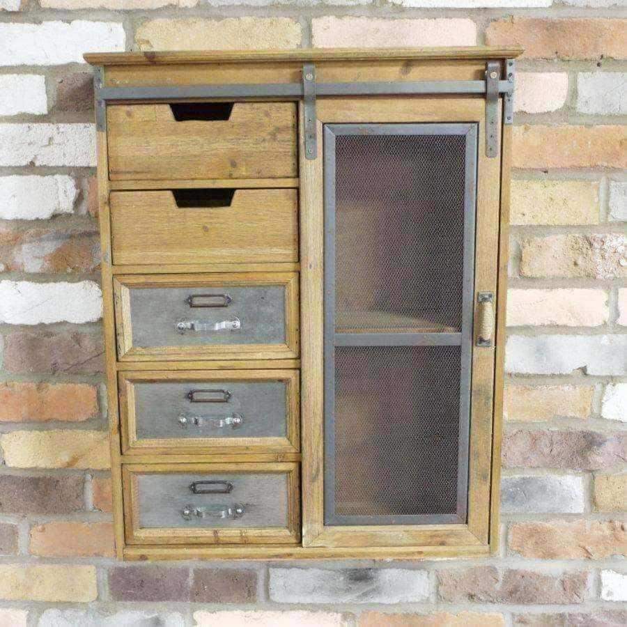 Rustic Wooden 5 Drawer Sliding Door Cabinet - The Farthing