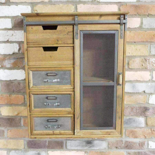 Rustic Wooden 5 Drawer Sliding Door Cabinet - The Farthing