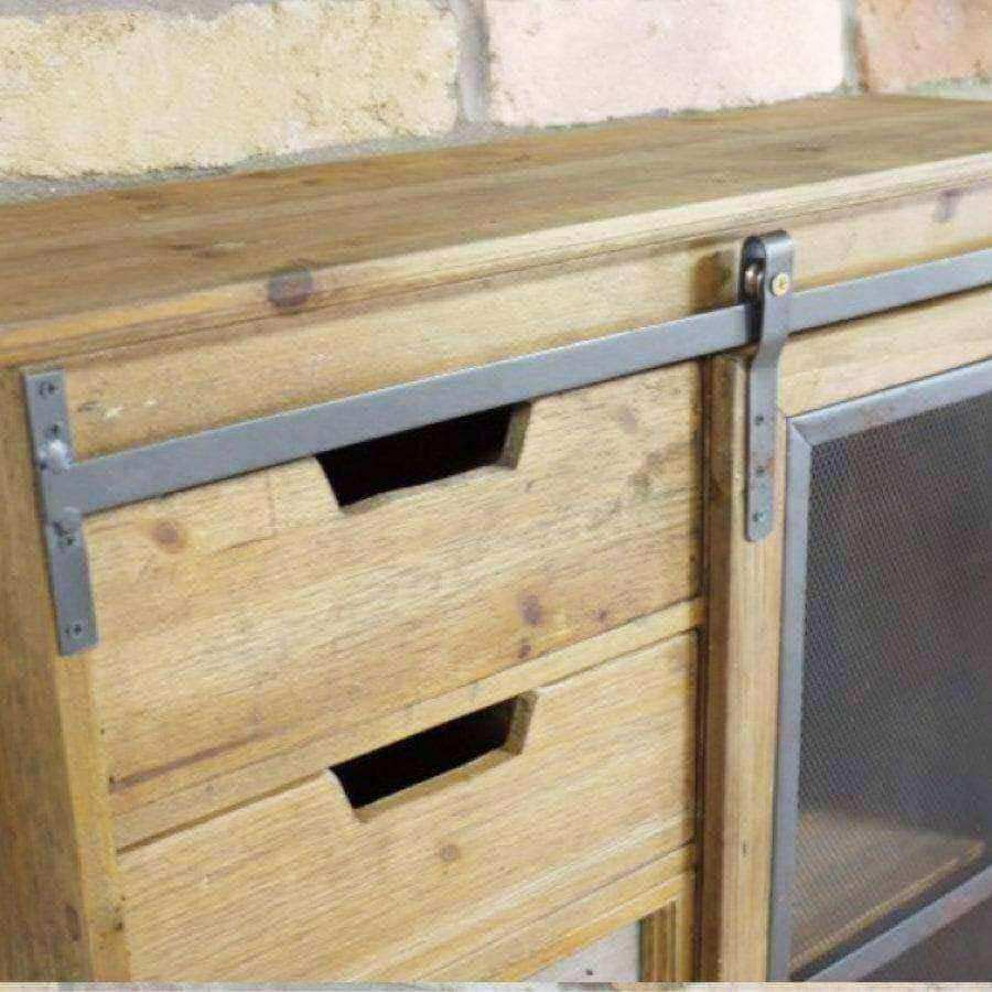 Rustic Wooden 5 Drawer Sliding Door Cabinet - The Farthing