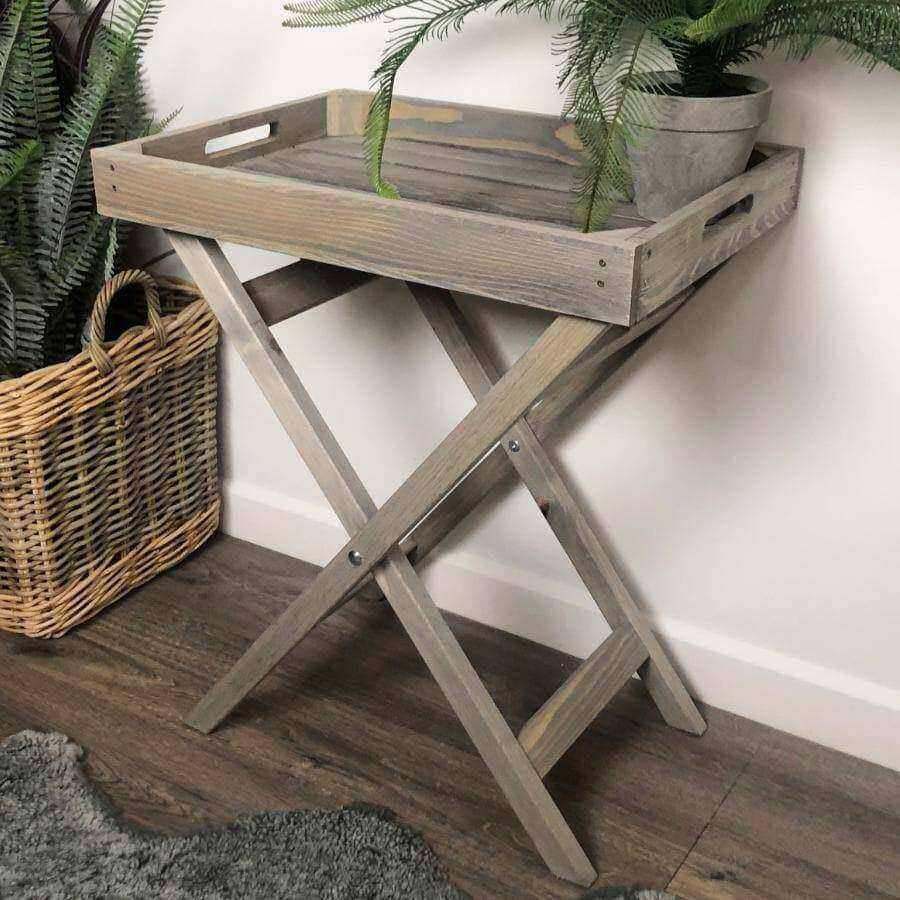 Rustic Wooden Butlers Tray Table - The Farthing