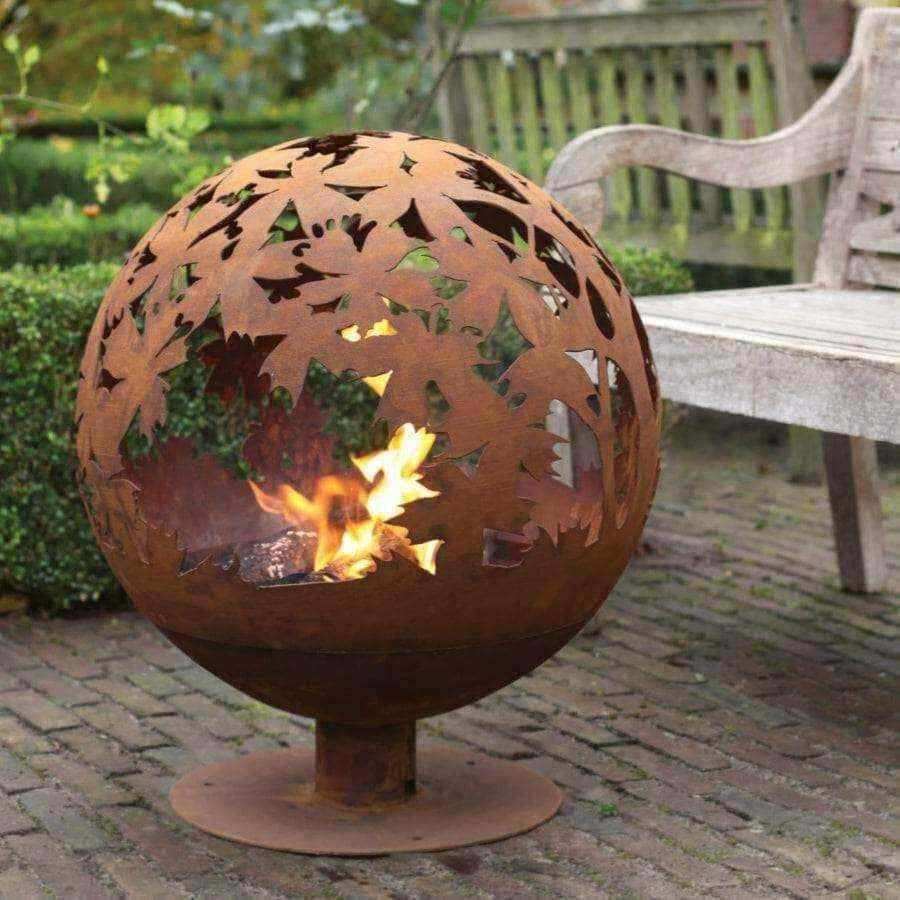 Rusty Metal Leaves Patterned Fire Bowl Globe - The Farthing