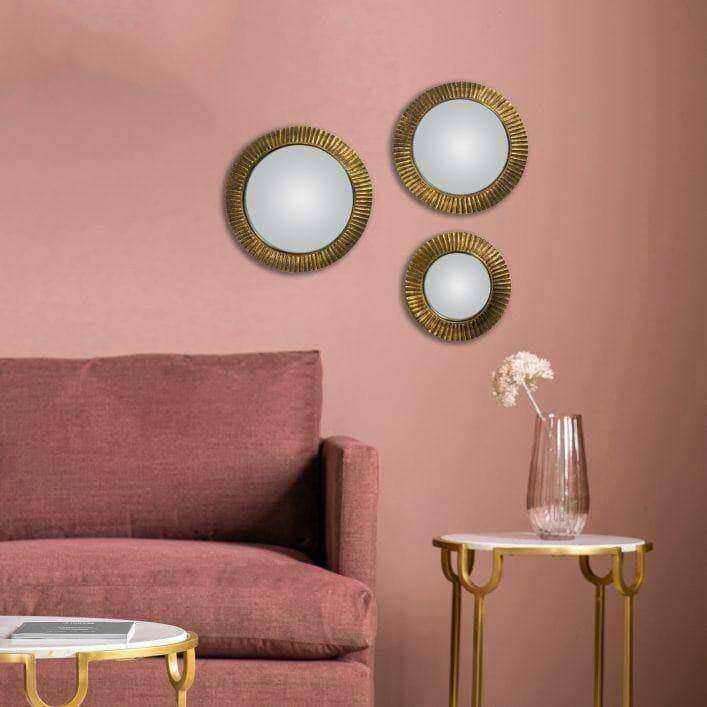 Set of 3 Distressed Gold Convex Mirrors - The Farthing