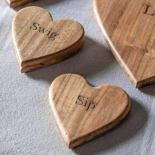 Set of 4 Emotive Heart Shaped Wood Coasters - The Farthing