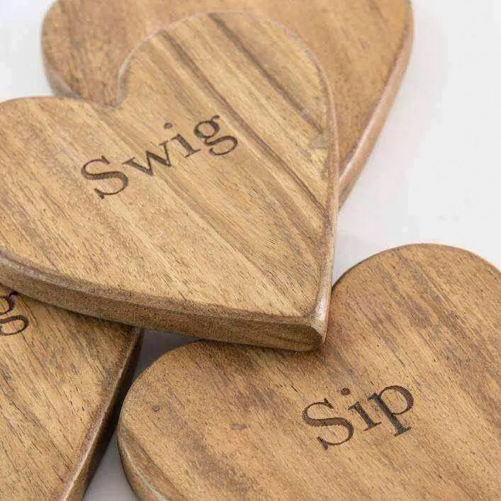 Set of 4 Emotive Heart Shaped Wood Coasters - The Farthing