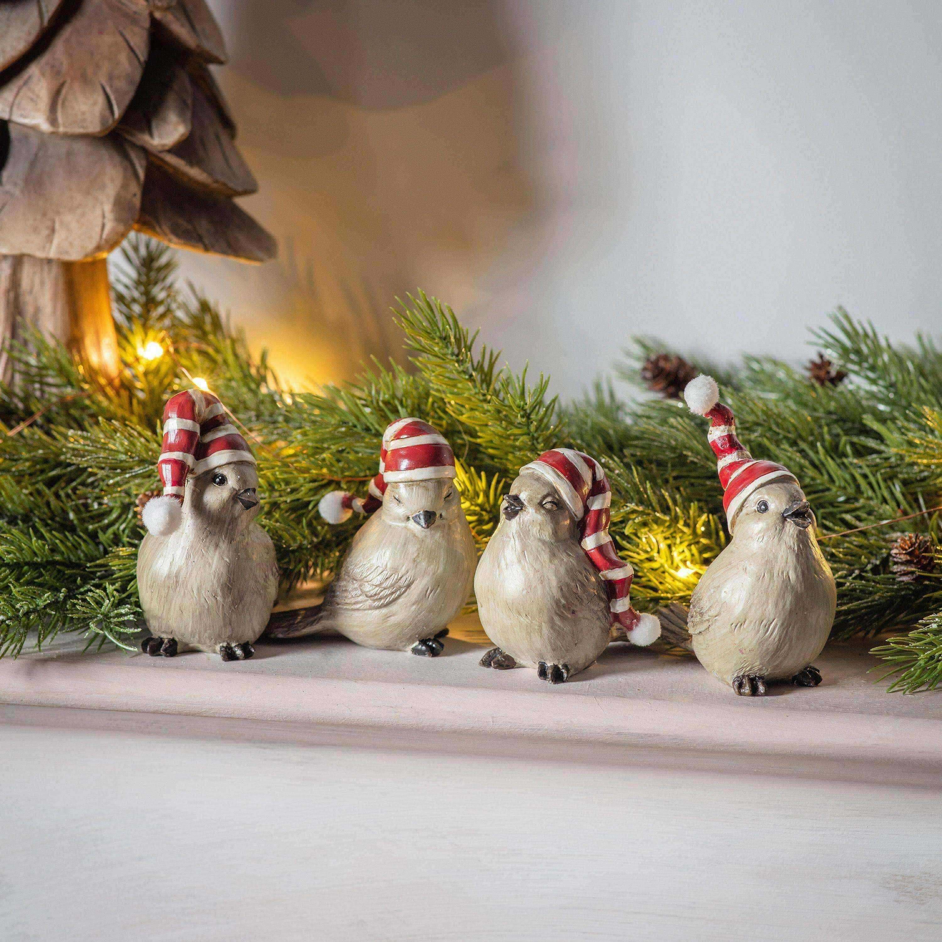 Set of Four Festive Hat Bird Ornaments - The Farthing
