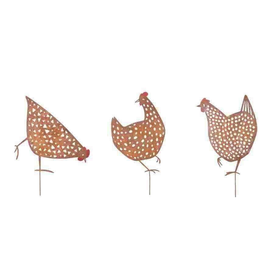Set of Three Rusty Hen Garden Silhouettes - The Farthing