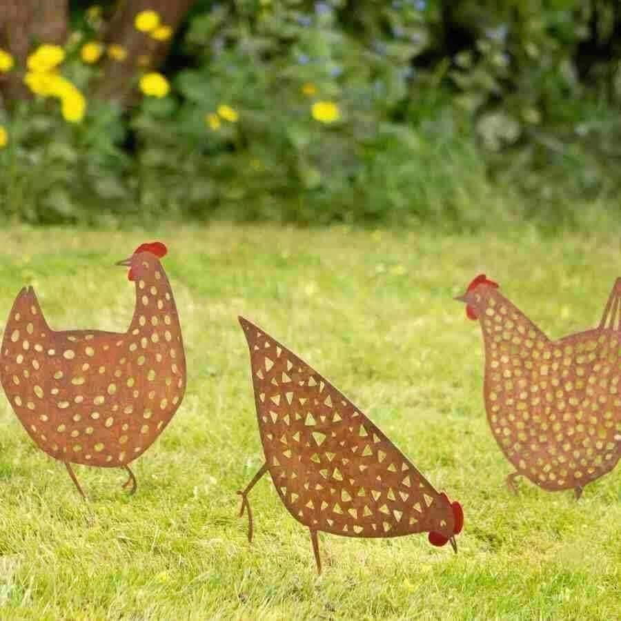 Set of Three Rusty Hen Garden Silhouettes - The Farthing