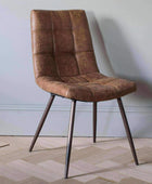 Set of Two Antique Brown Padded Faux Leather Dining Chairs - The Farthing