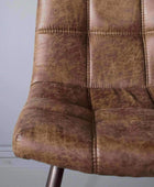 Set of Two Antique Brown Padded Faux Leather Dining Chairs - The Farthing