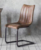 Set of Two Cantilever Aged Faux Brown Leather Dining Chairs - The Farthing