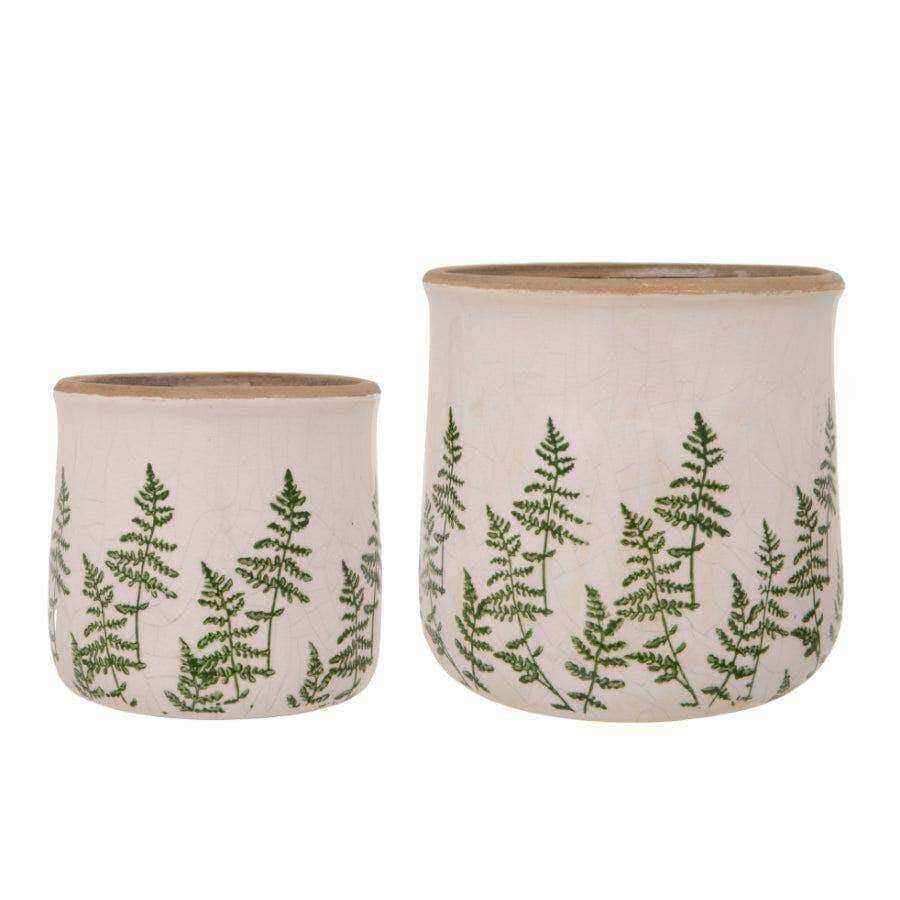 Set of Two Crackle Glaze Fern Plant Pots - The Farthing