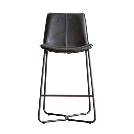 Set of Two Dark Charcoal Faux Leather Bar Stools - The Farthing