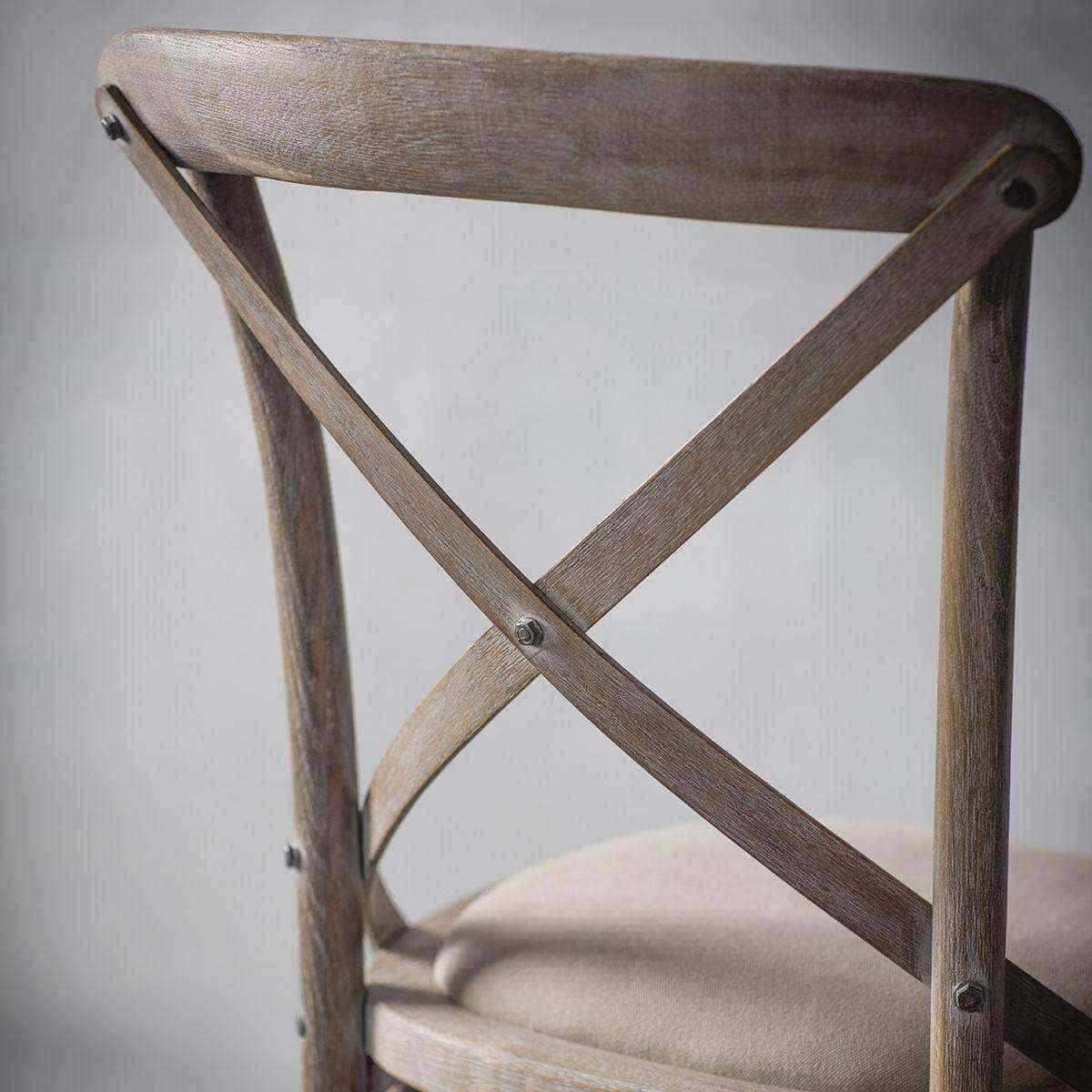 Set of Two Distressed Natural Wood Cross Back Dining Chairs - The Farthing