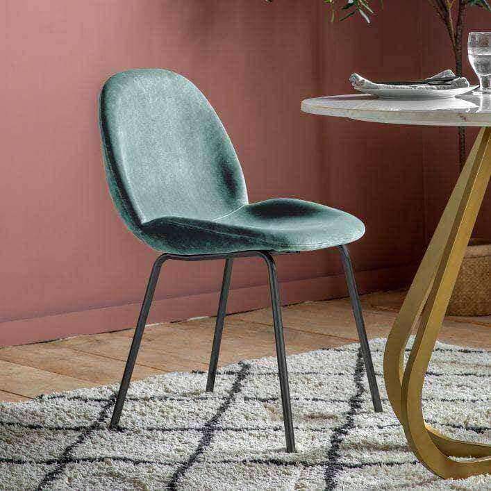 Set of Two Pair of Mint Green Velvet Backed Dining Chairs - The Farthing