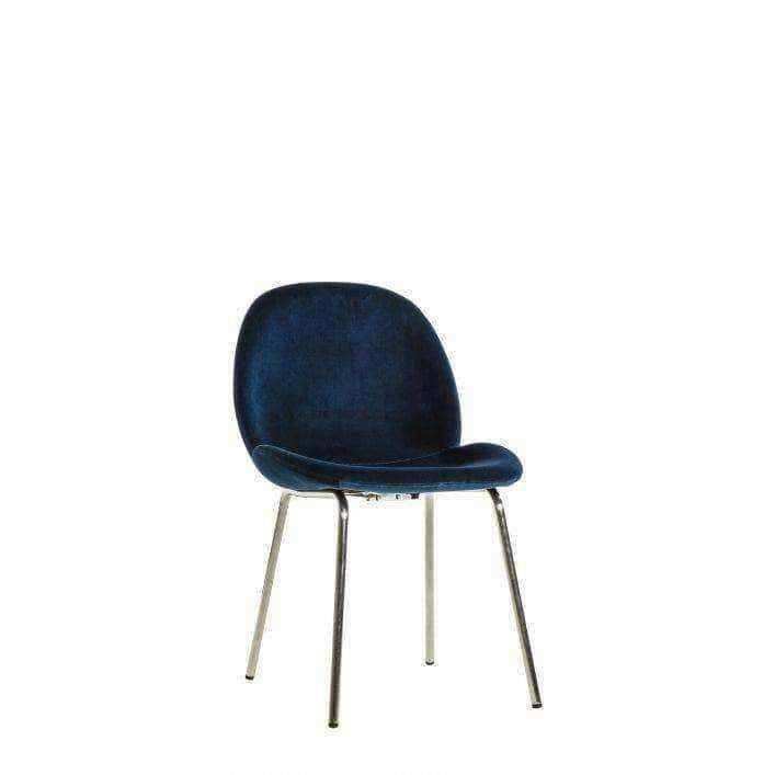 Set of Two Pair of Petrol Blue Velvet Backed Dining Chairs - The Farthing