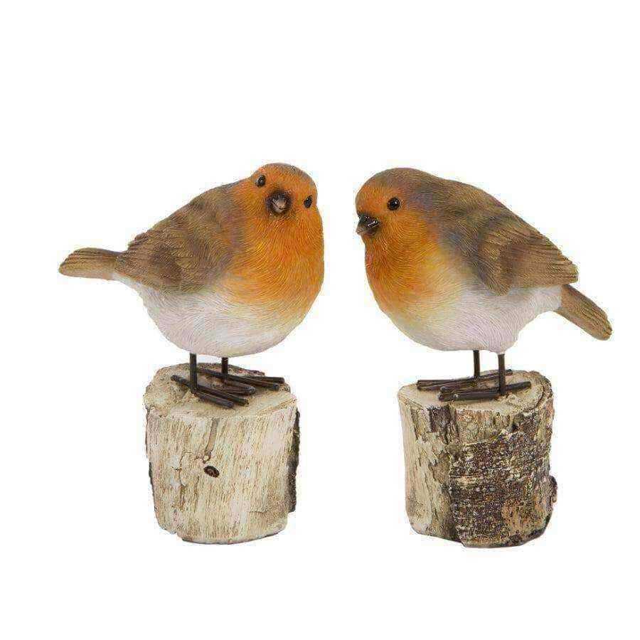 Set of Two Robins Perched on Logs - The Farthing