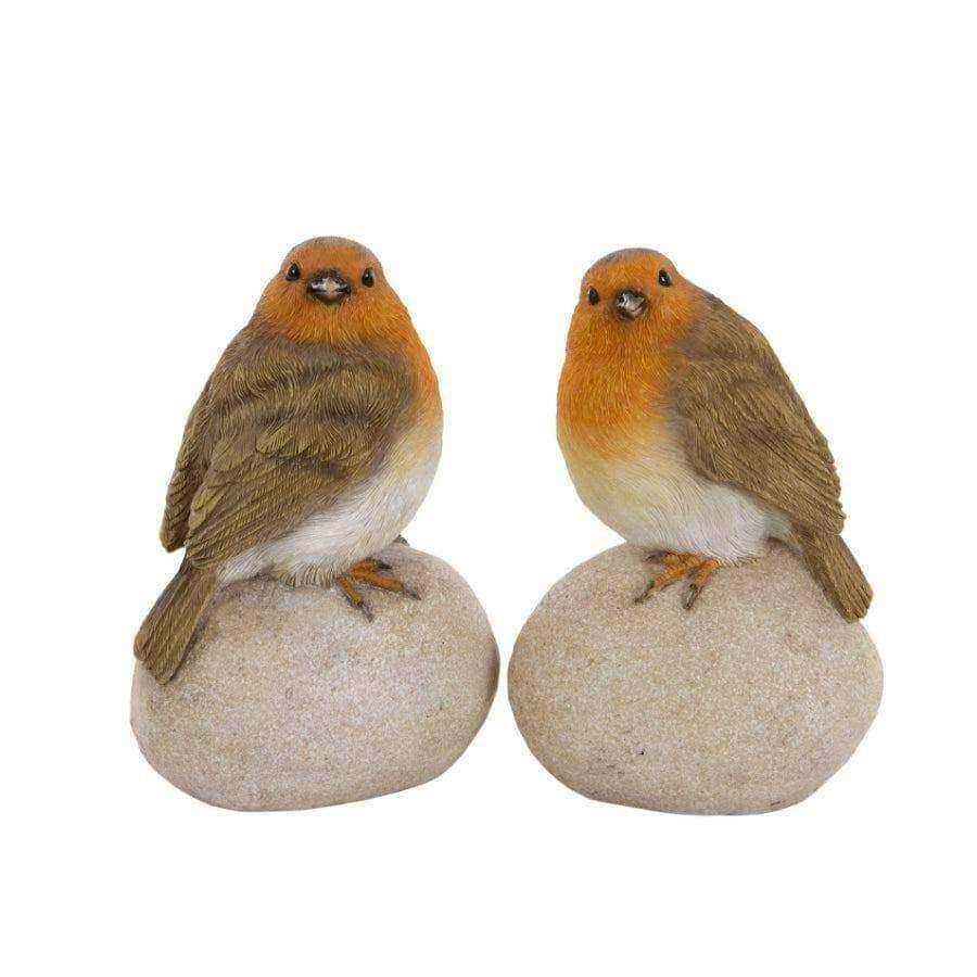 Set of Two Robins Perched on Stones - The Farthing