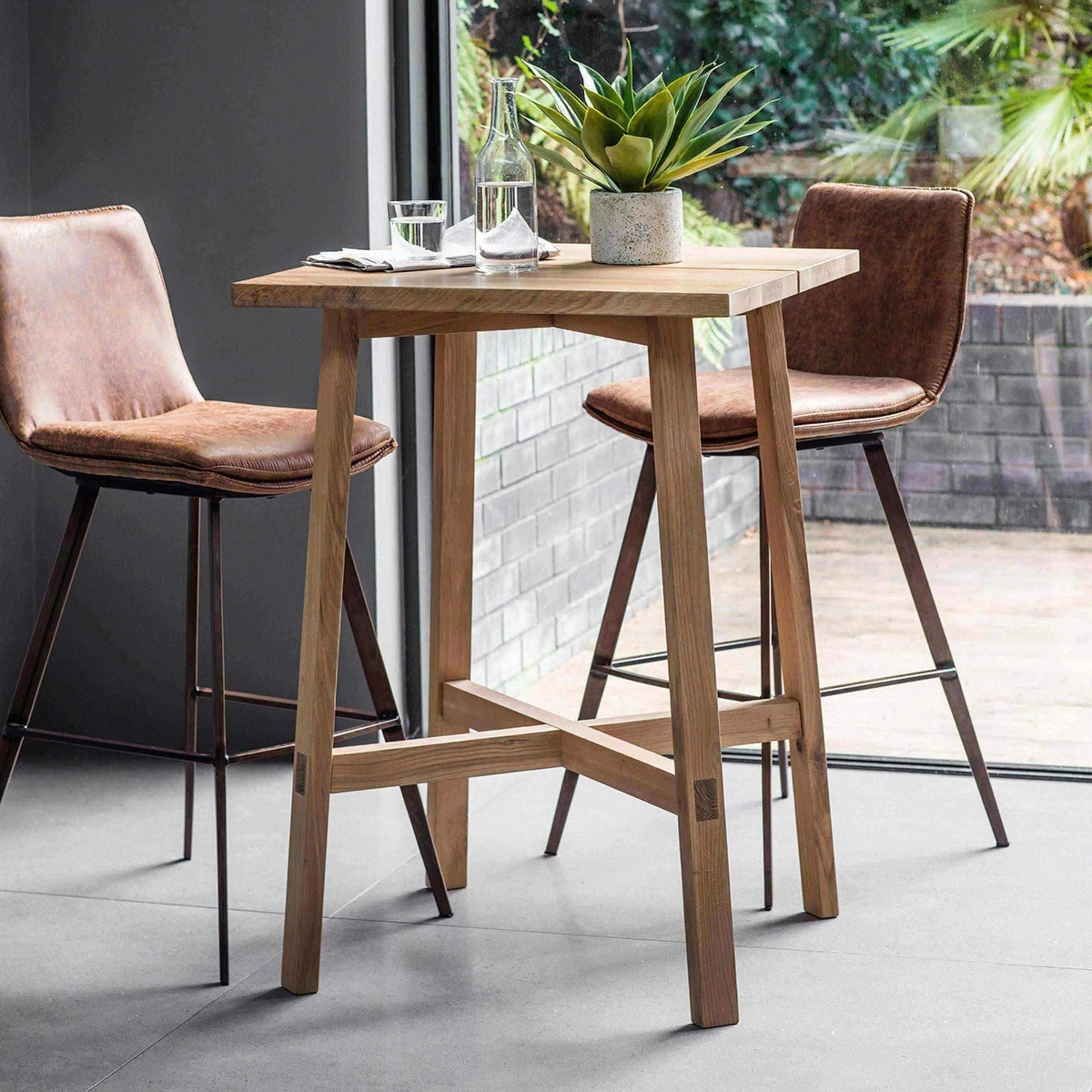 Set of Two Vintage Brown Faux Leather Bar Stools - The Farthing