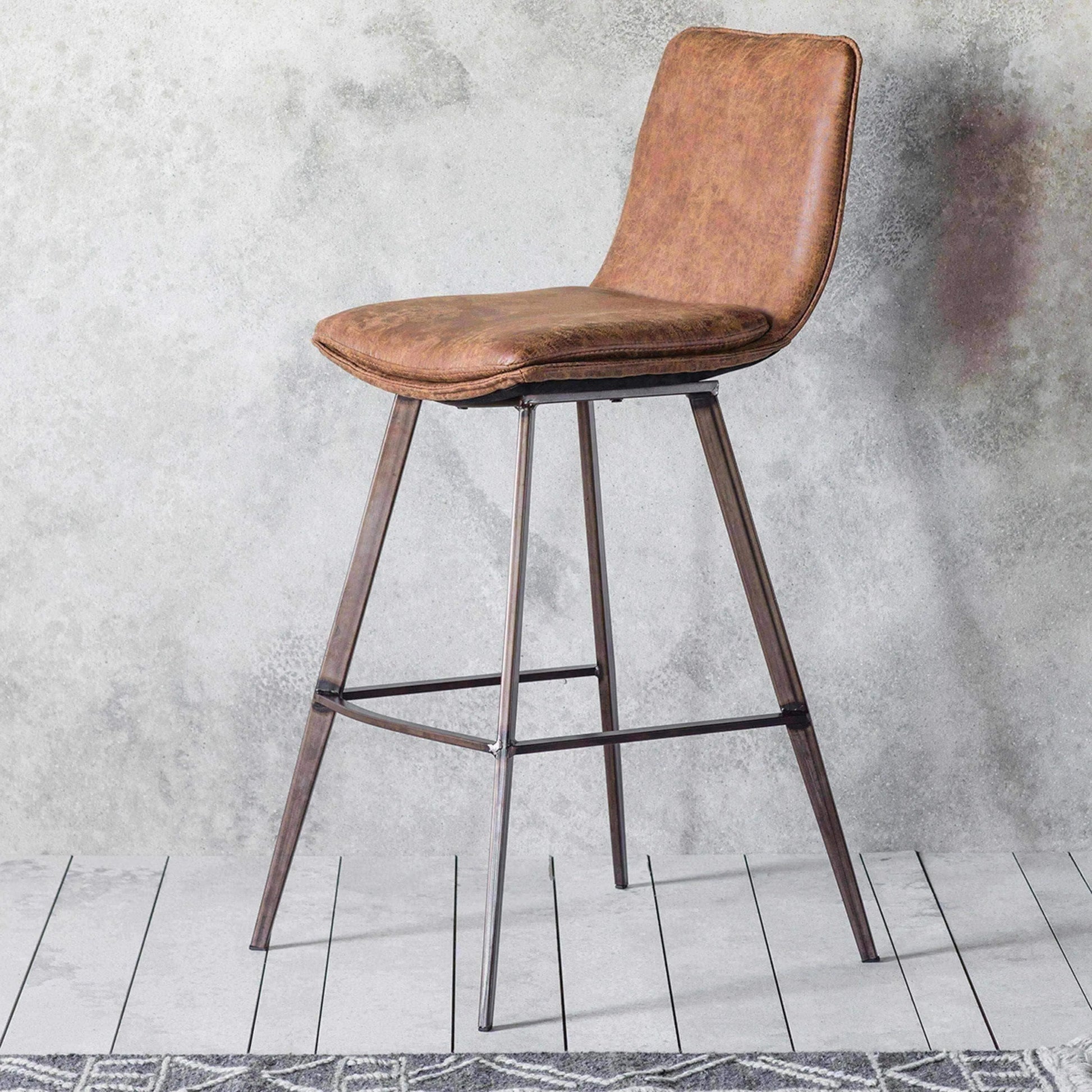 Set of Two Vintage Brown Faux Leather Bar Stools - The Farthing