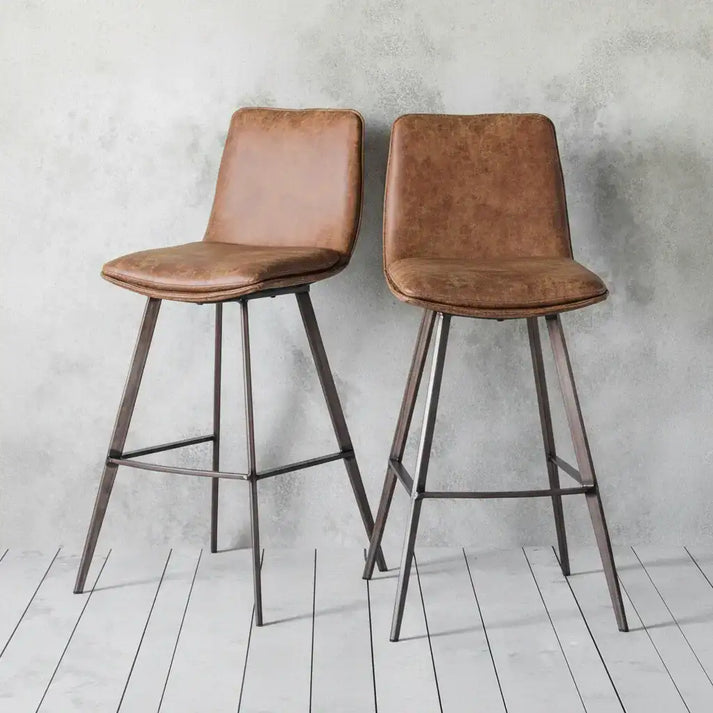 Set of 2 Faux Leather High Back Bar Stools 93cm Wooden Frame Footrest Padding Brown main image 0