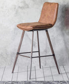 Set of Two Vintage Brown Faux Leather Bar Stools - The Farthing