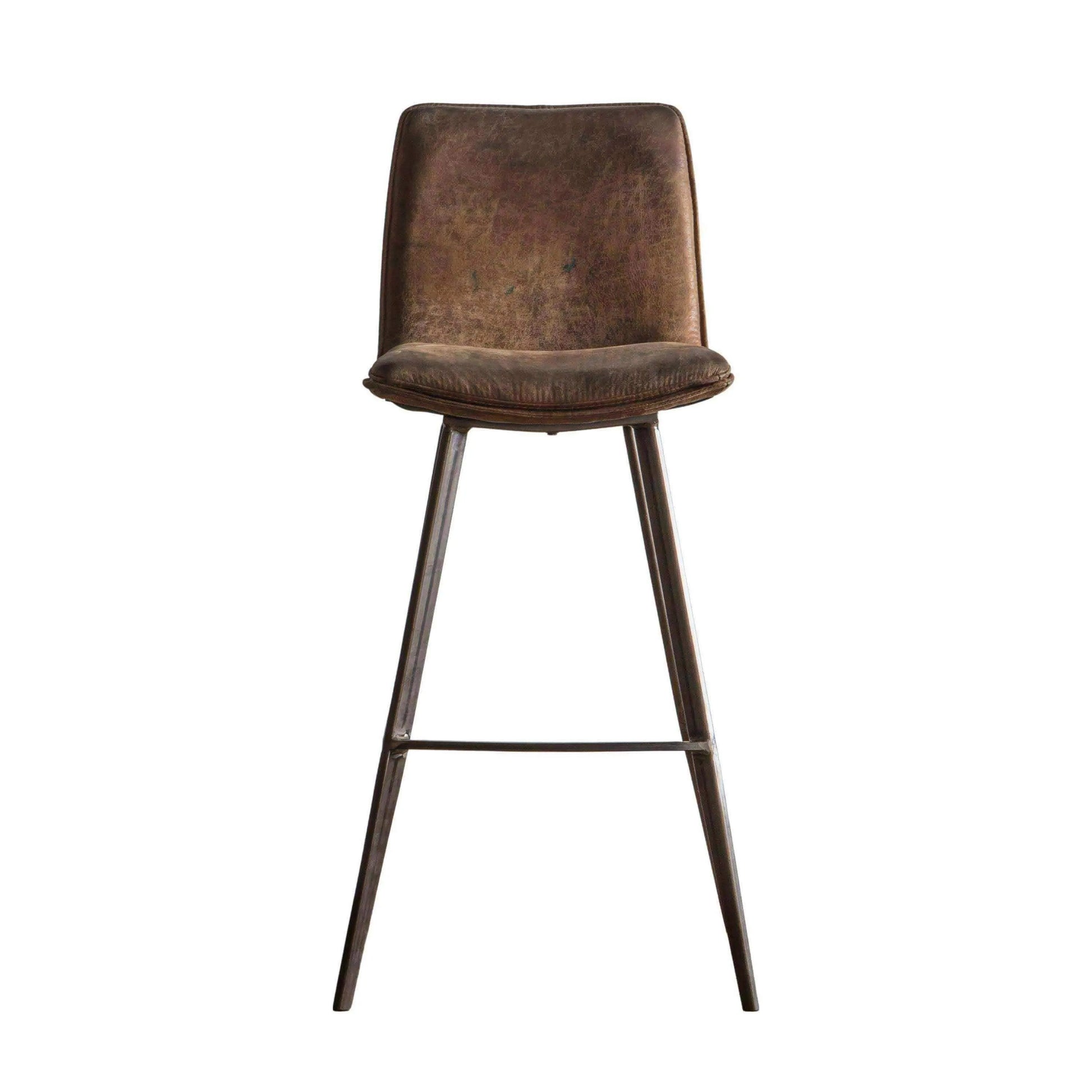 Set of Two Vintage Brown Faux Leather Bar Stools - The Farthing