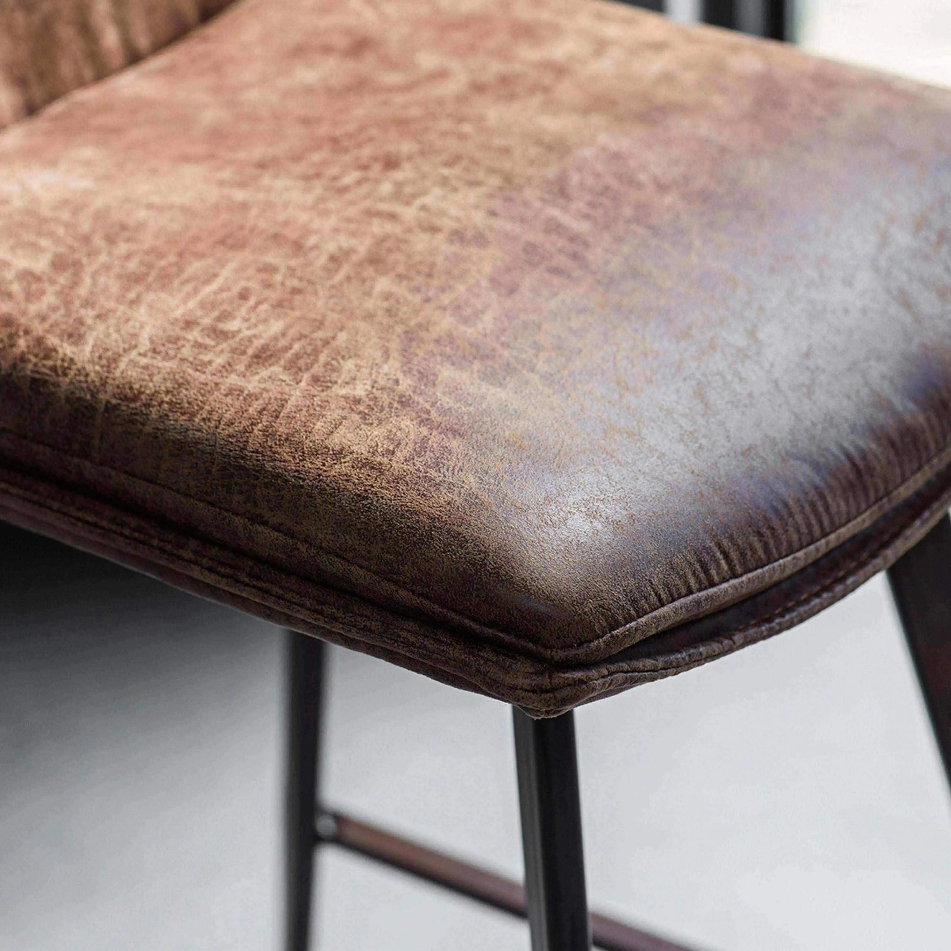 Set of Two Vintage Brown Faux Leather Bar Stools - The Farthing