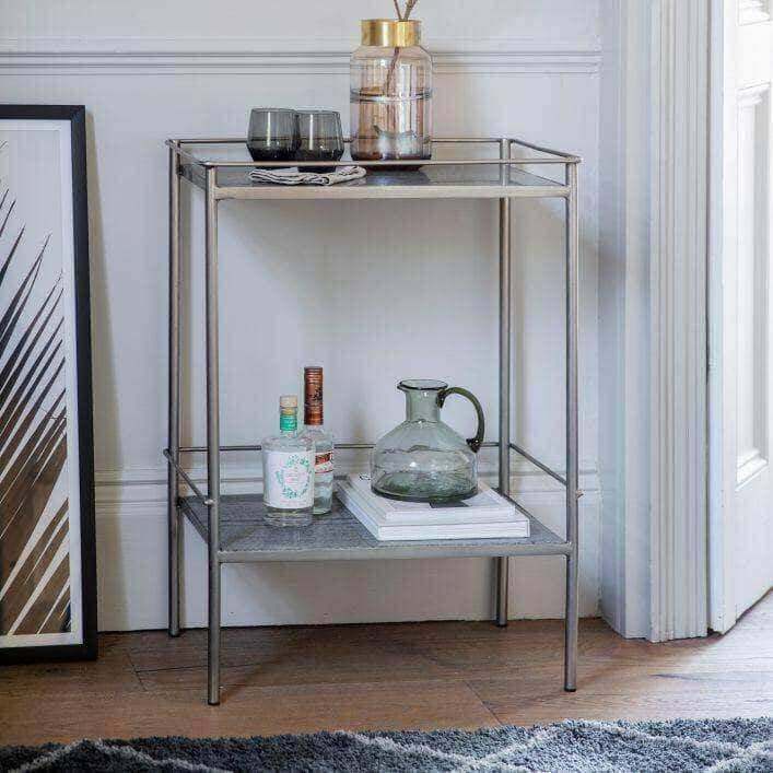 Silver Metal and Marble Topped Square Side Table - The Farthing