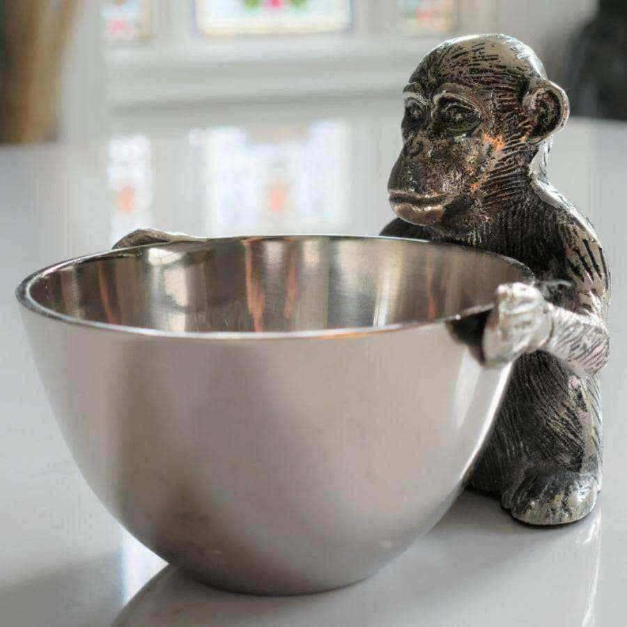 Silver Metal Monkey Holding Dish - The Farthing