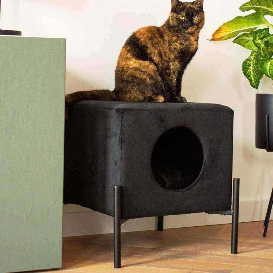 Soft Touch Black Velvet Cat Bed / Shelter - The Farthing