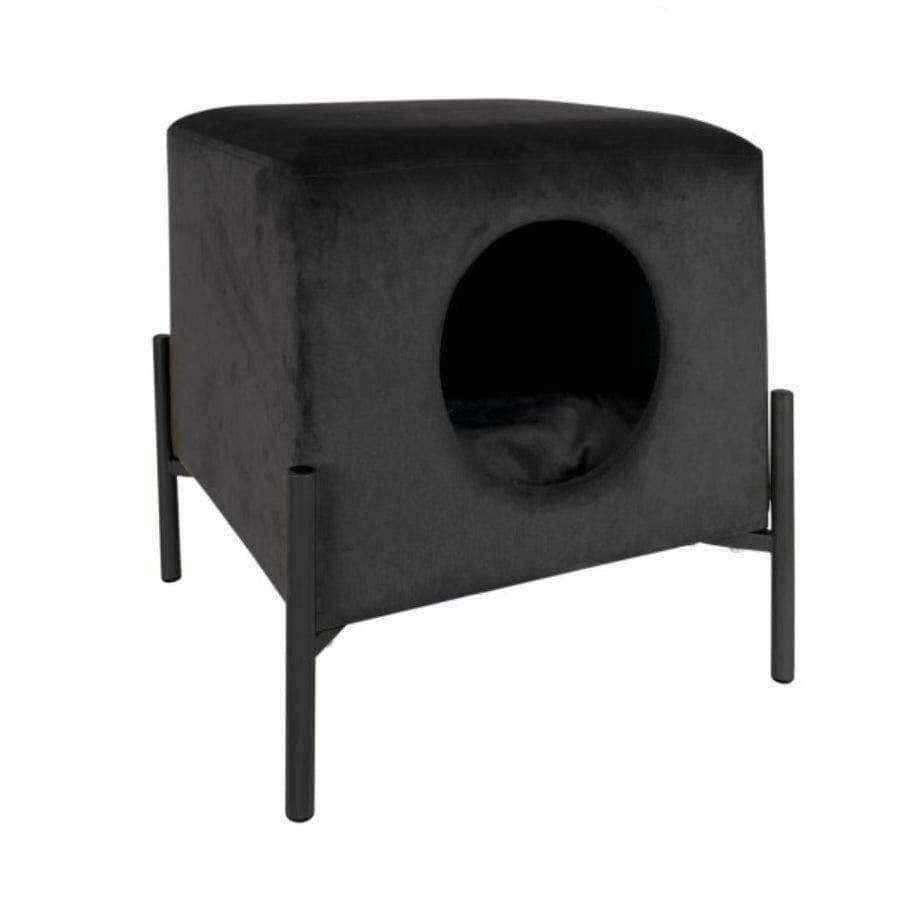 Soft Touch Black Velvet Cat Bed / Shelter - The Farthing