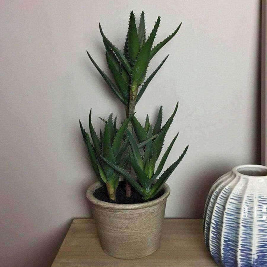 Spiky Tall Faux Aloe Succulent In Grey Pot - The Farthing