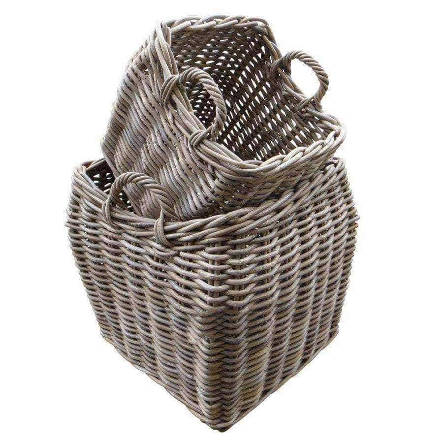 Square Base Rattan Basket Set with Curved Tops - The Farthing