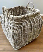 Square Base Rustic Rattan Basket with Handles - The Farthing