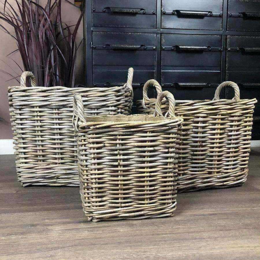 Square Lined Rattan Basket Set - Three Baskets - The Farthing