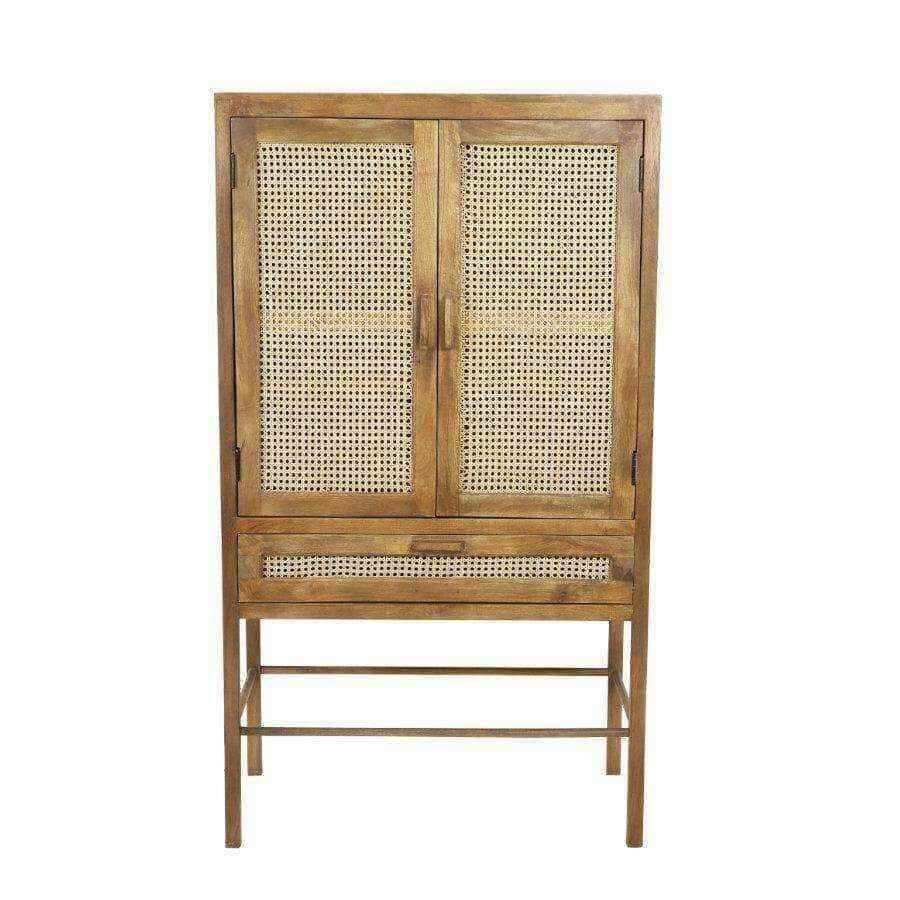 Tall Double Door Wooden Webbed Cabinet - The Farthing