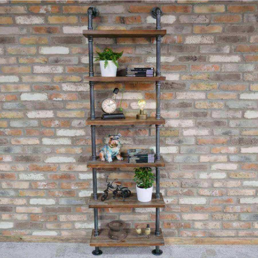Tall Floor Standing Metal and Wood Thorncombe Pipe Wall Shelf - The Farthing