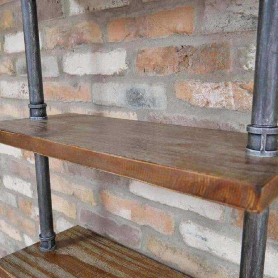 Tall Floor Standing Metal and Wood Thorncombe Pipe Wall Shelf - The Farthing